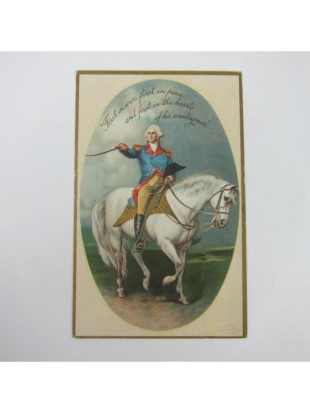 Postcard George Washington White Horse & Sword Patriotic Embossed Antique